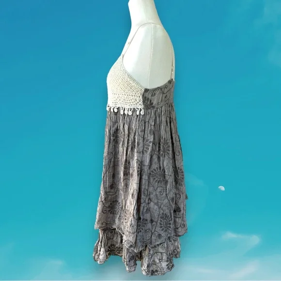 Cecico Crochet Boho Knit Triangle Floral Beach Cover Up Dress Gray White Medium - Picture 2 of 14